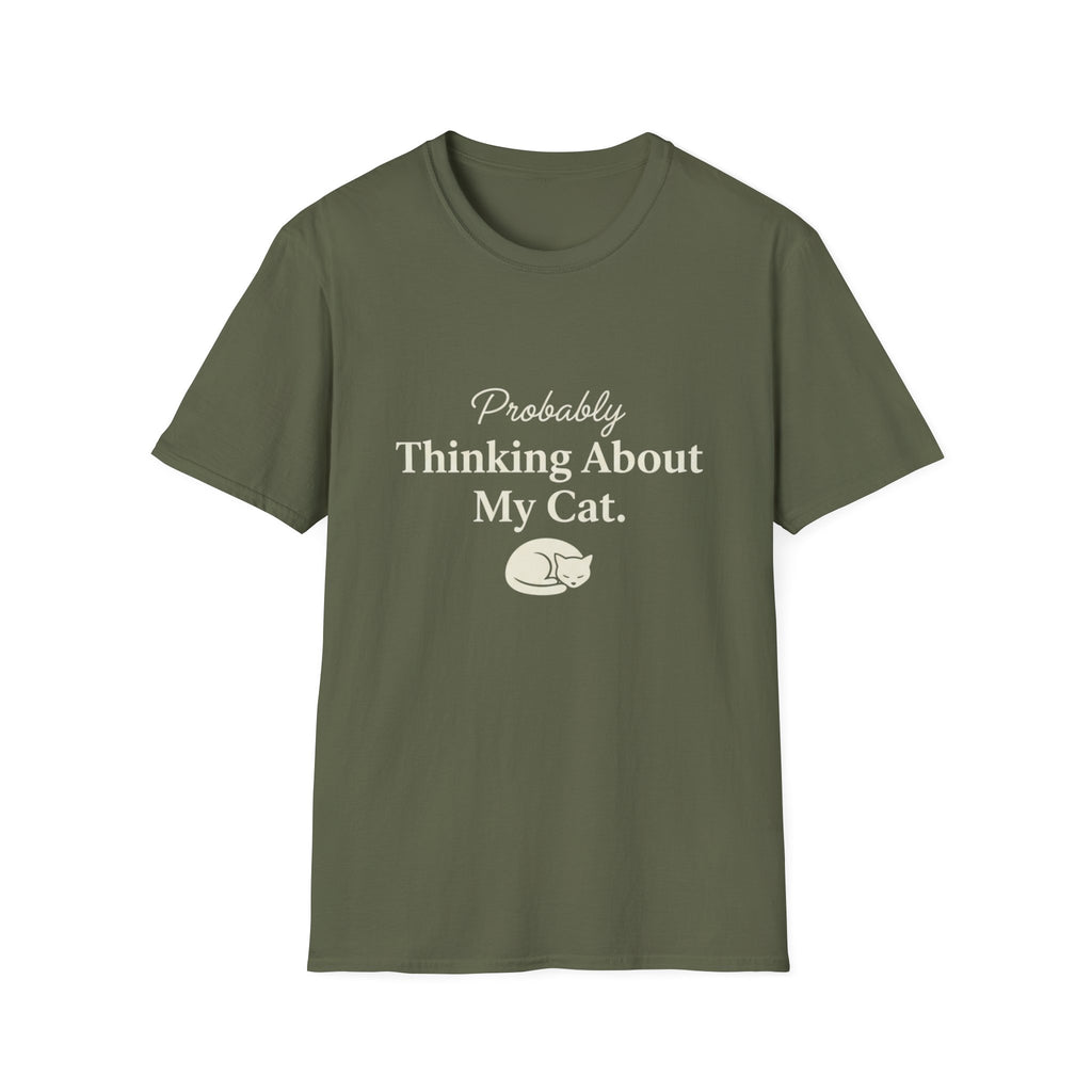 Pet Lover T-Shirt — "Thinking about cat Funny Graphic Tee